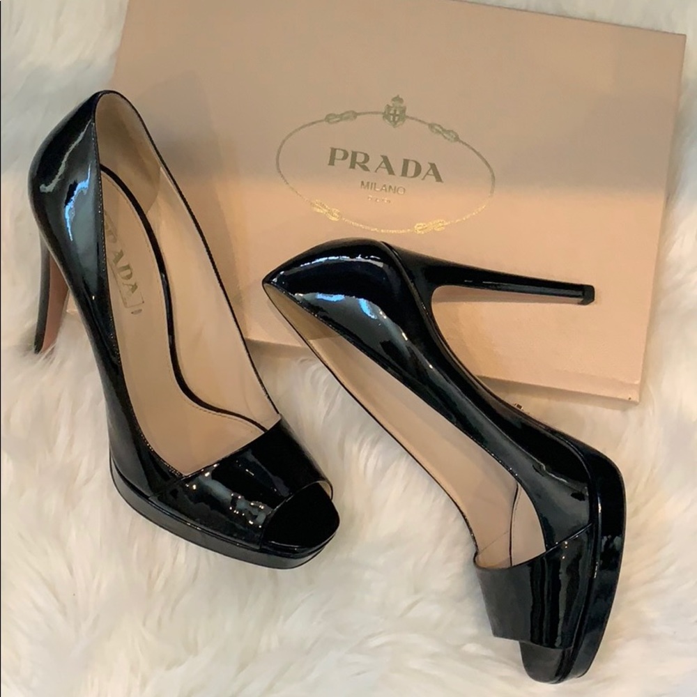 ✨Authentic✨Black Prada peep toe heels